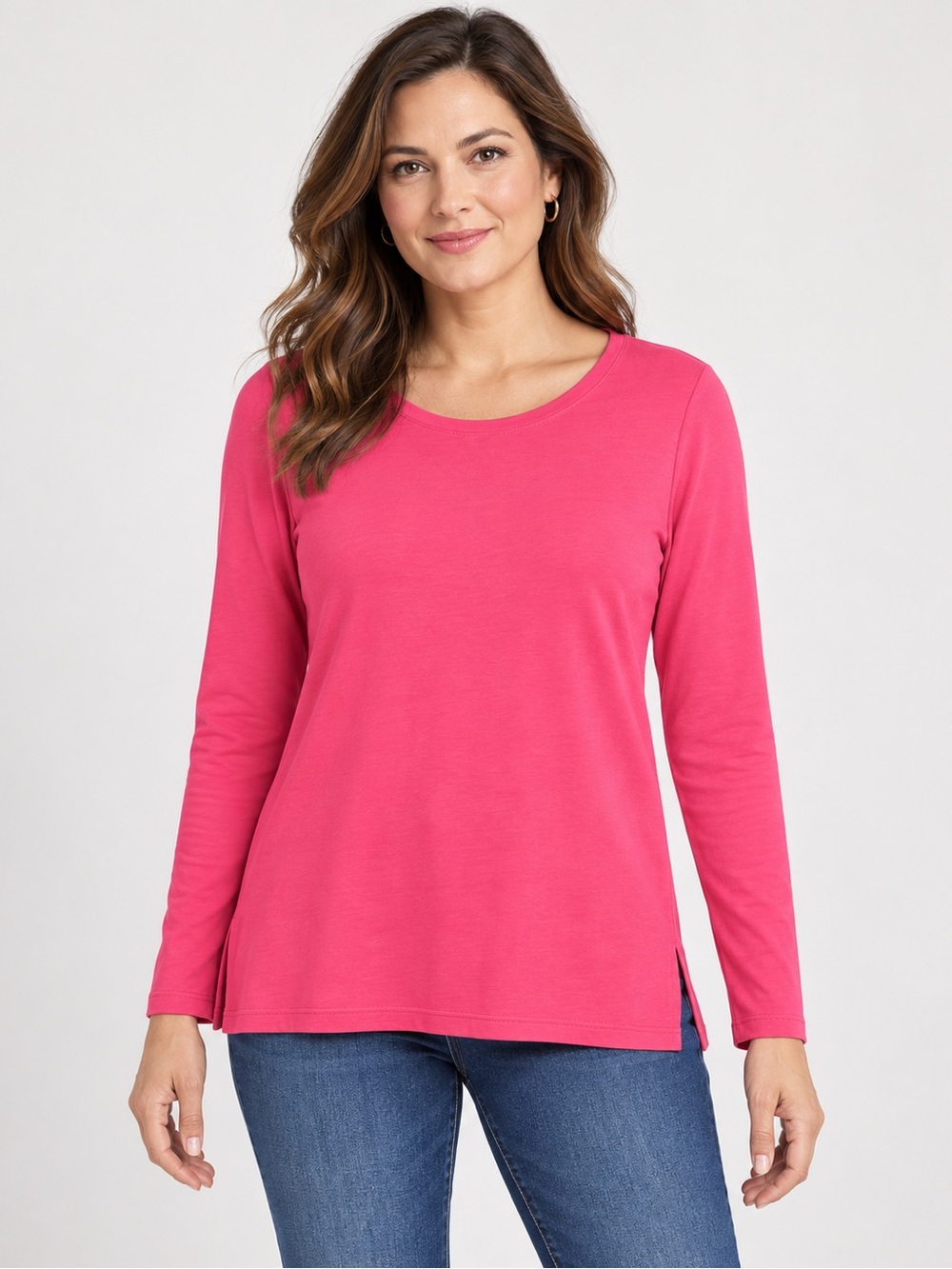 J. Jill Scoop Neck Long Sleeve Top in Hot Pink